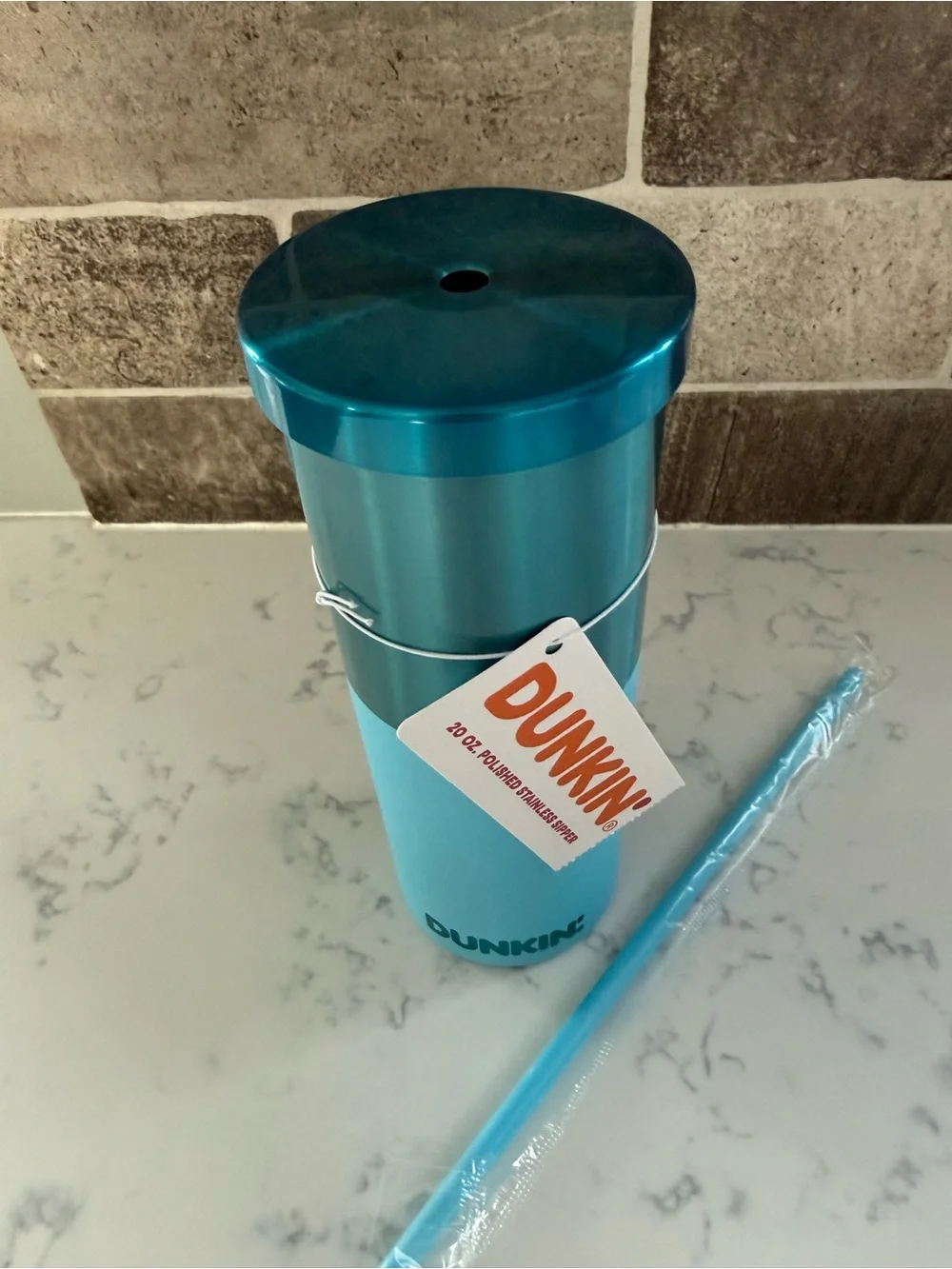NEW Dunkin Blue 20oz Polished Stainless Sipper